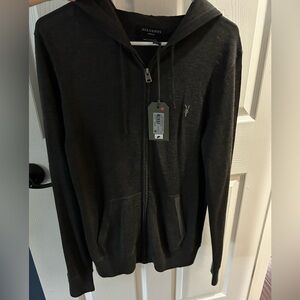 All Saints 100% Cashmere Ramskull Charcoal Zip-Up Hoodie Sweater NWT